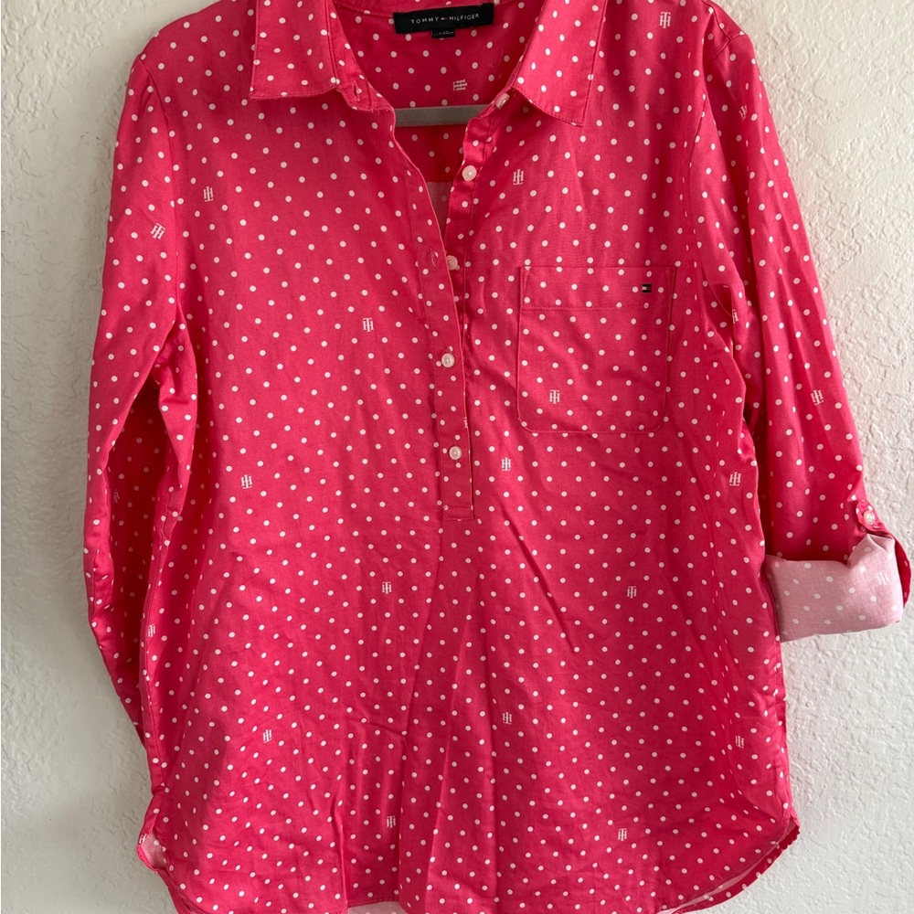 Tommy Hilfiger Coral Pink Polka Dot Button-Front Shirt